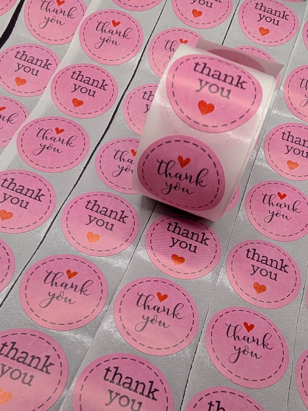 500 Count 1 Roll Pink Thank You Round Sticker Labels Shipping Mailing Supplies